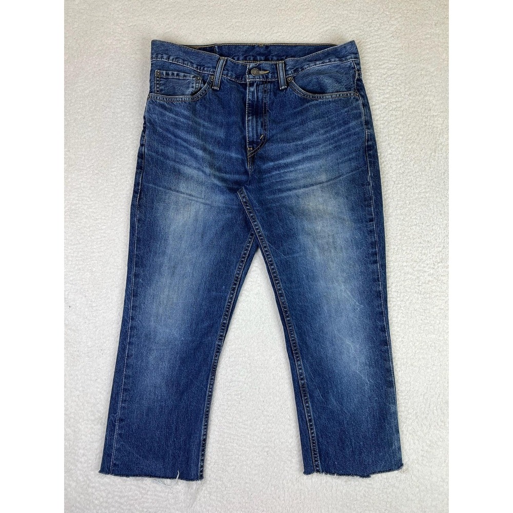 Levis 511 Slim Jeans Mens 33x24 Blue Cropped Raw Hem Distressed Denim Pants